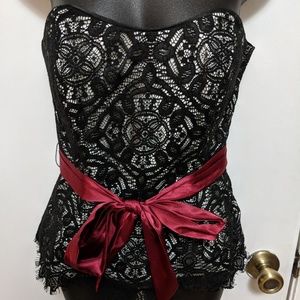 Black, White and Crimson corset top Lace